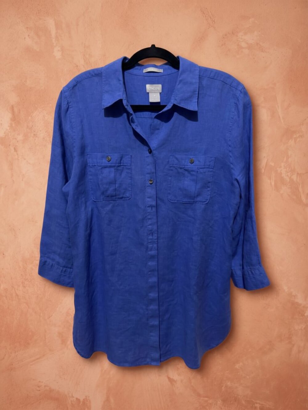 Chico's No-Iron Linen Button-Down Shirt (Dual Front Utility Pockets) - Picture 2 of 16